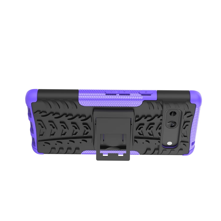 For Google Pixel 7a Tire Texture TPU  PC Phone Case with Holder(Purple)