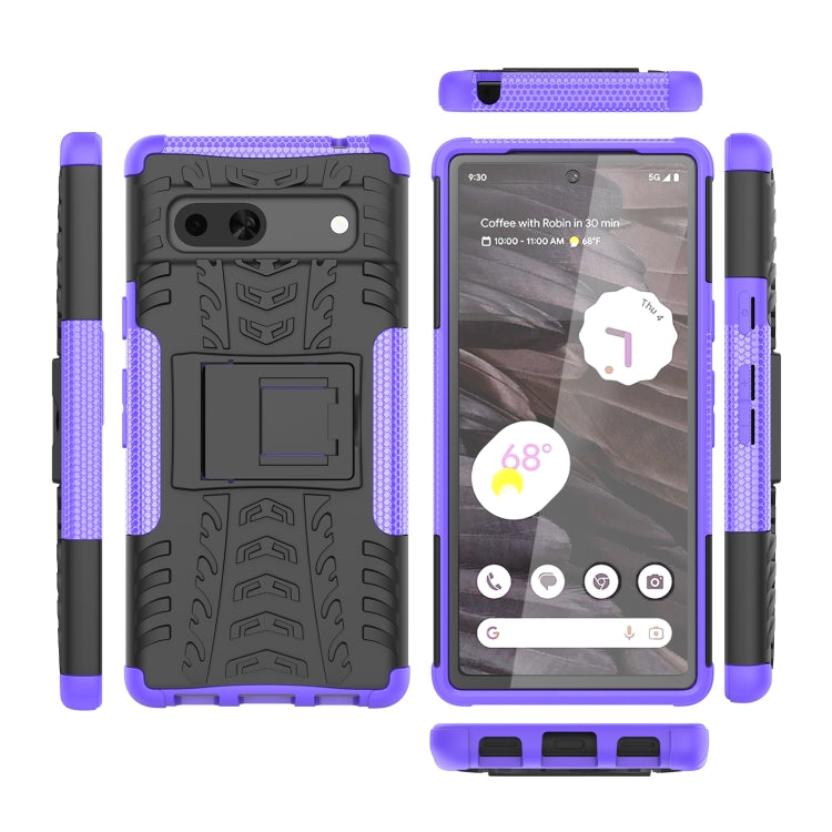 For Google Pixel 7a Tire Texture TPU  PC Phone Case with Holder(Purple)