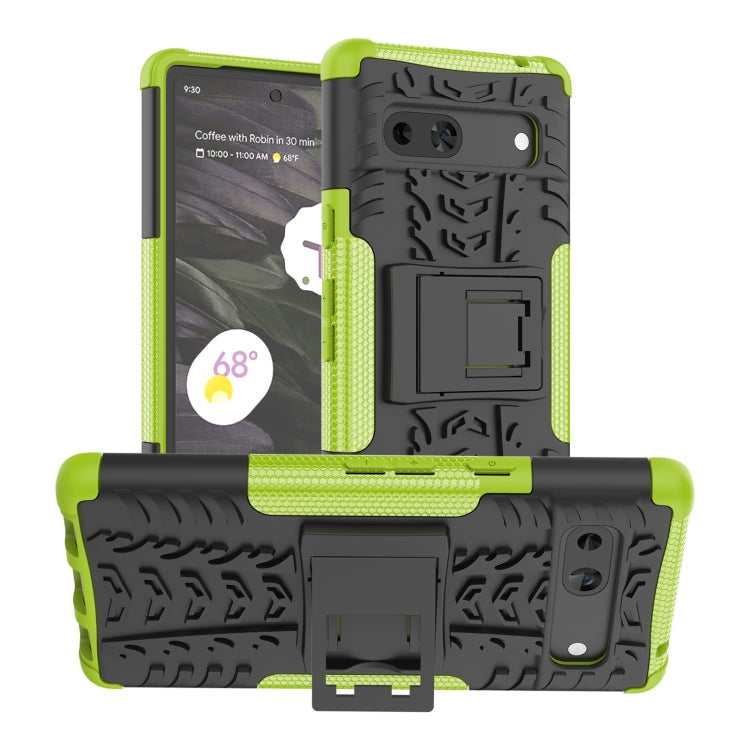 For Google Pixel 7a Tire Texture TPU  PC Phone Case with Holder(Green)