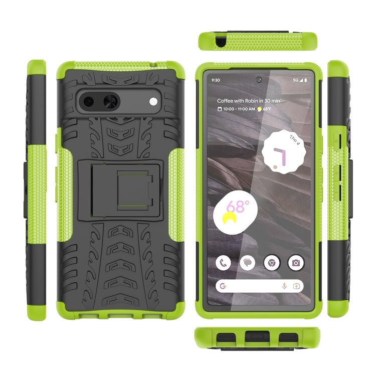 For Google Pixel 7a Tire Texture TPU  PC Phone Case with Holder(Green)