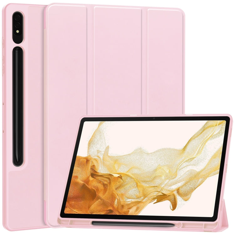 For Samsung Galaxy Tab S9+ 3-Fold Pure Color TPU Smart Leather Tablet Case with Pen Slot(Pink)