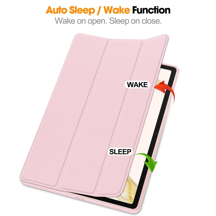 For Samsung Galaxy Tab S9+ 3-Fold Pure Color TPU Smart Leather Tablet Case with Pen Slot(Pink)