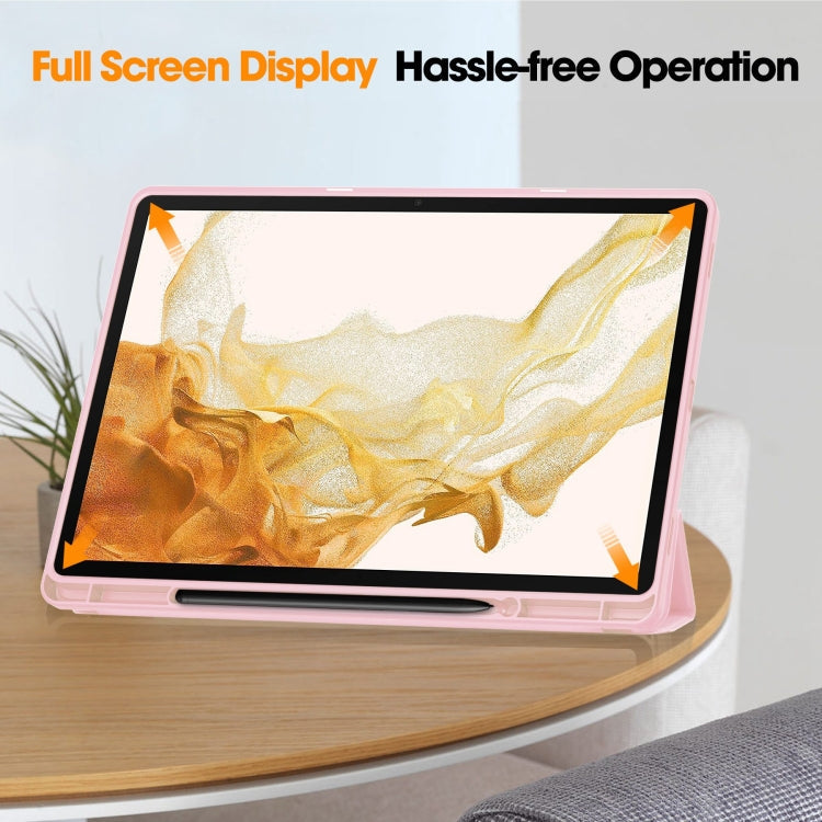 For Samsung Galaxy Tab S9+ 3-Fold Pure Color TPU Smart Leather Tablet Case with Pen Slot(Pink)