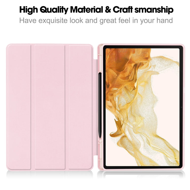 For Samsung Galaxy Tab S9+ 3-Fold Pure Color TPU Smart Leather Tablet Case with Pen Slot(Pink)