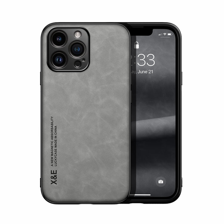 For iPhone 15 Pro Max Skin Feel Magnetic Leather Back Phone Case(Light Grey)