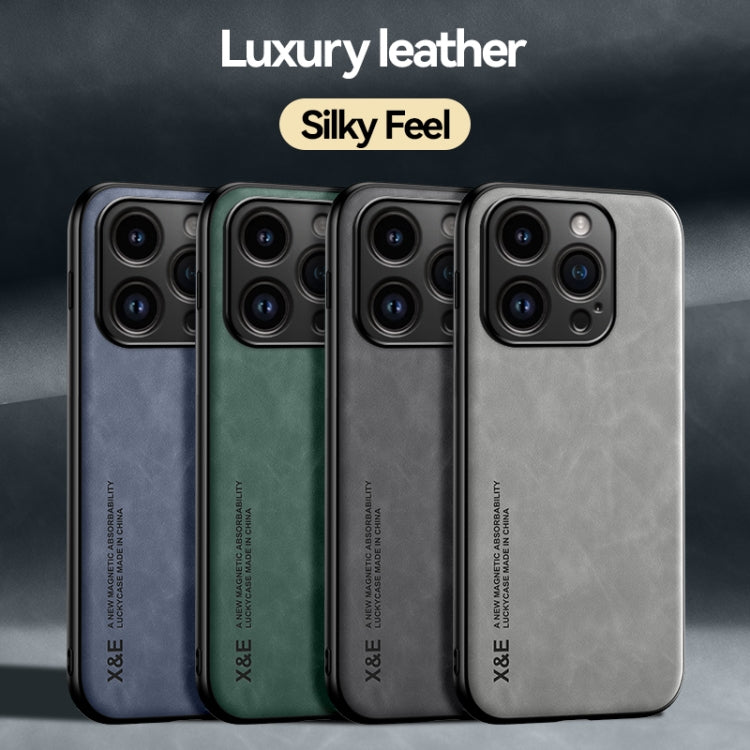 For iPhone 15 Plus Skin Feel Magnetic Leather Back Phone Case(Dark Grey)