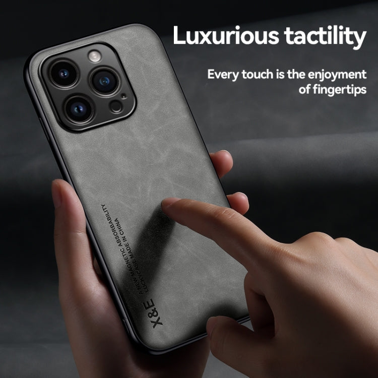 For iPhone 15 Plus Skin Feel Magnetic Leather Back Phone Case(Dark Grey)