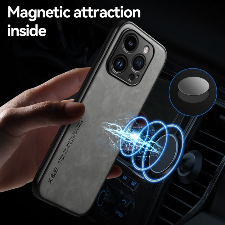 For iPhone 15 Plus Skin Feel Magnetic Leather Back Phone Case(Dark Grey)