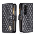 For Samsung Galaxy Z Fold5 Diamond Lattice Zipper Wallet Leather Flip Phone Case(Black)
