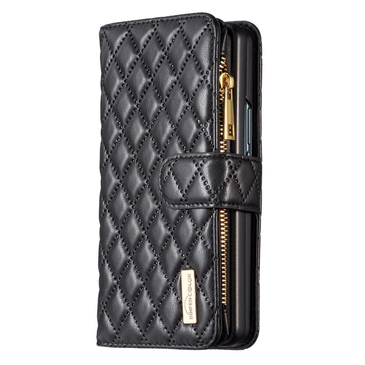 For Samsung Galaxy Z Fold5 Diamond Lattice Zipper Wallet Leather Flip Phone Case(Black)
