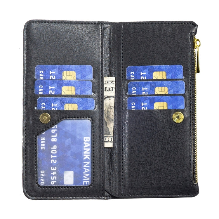 For Samsung Galaxy Z Fold5 Diamond Lattice Zipper Wallet Leather Flip Phone Case(Black)