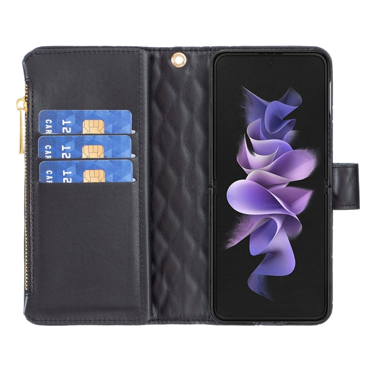 For Samsung Galaxy Z Fold5 Diamond Lattice Zipper Wallet Leather Flip Phone Case(Black)