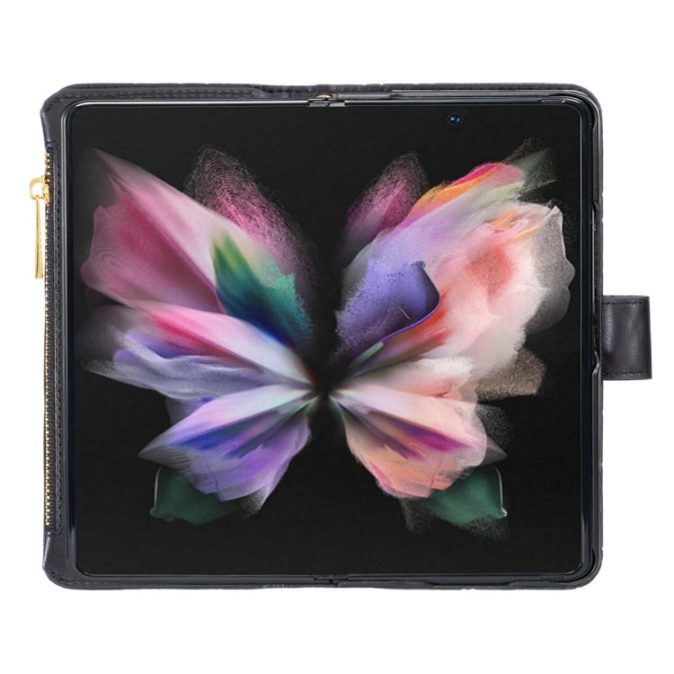 For Samsung Galaxy Z Fold5 Diamond Lattice Zipper Wallet Leather Flip Phone Case(Black)