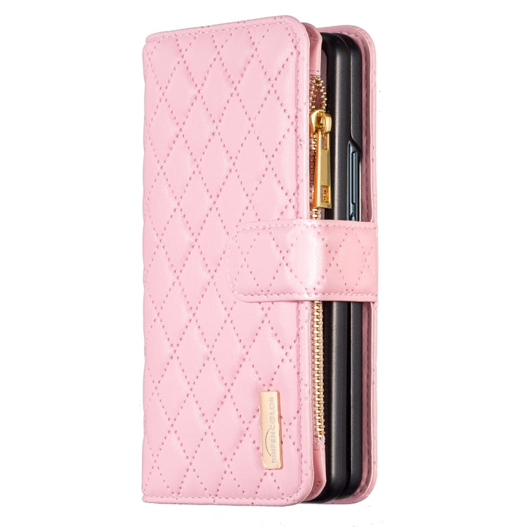 For Samsung Galaxy Z Fold5 Diamond Lattice Zipper Wallet Leather Flip Phone Case(Pink)