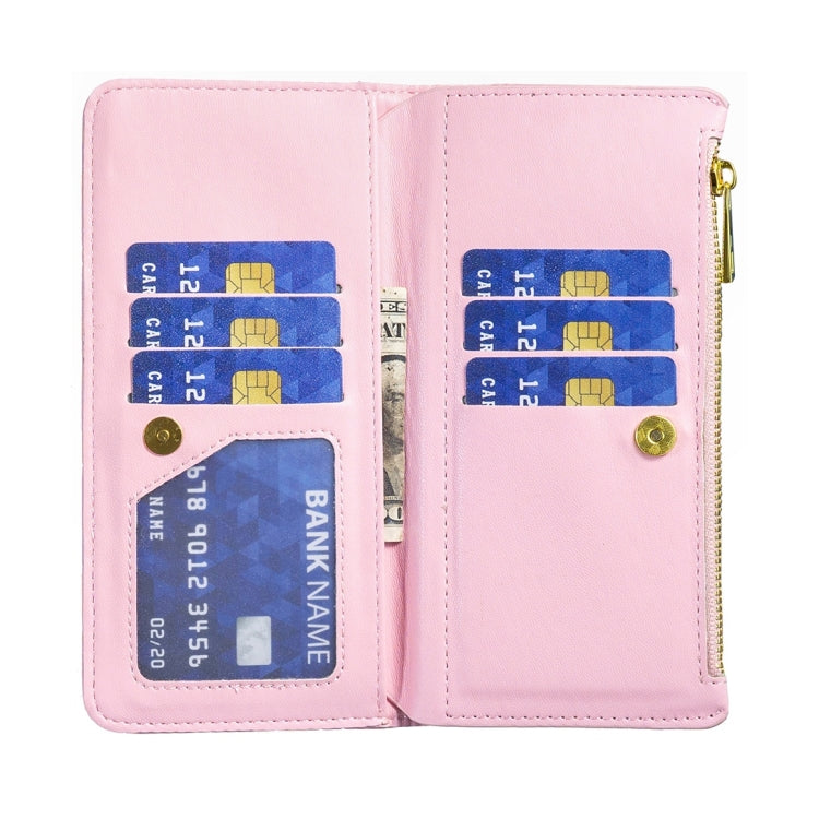For Samsung Galaxy Z Fold5 Diamond Lattice Zipper Wallet Leather Flip Phone Case(Pink)