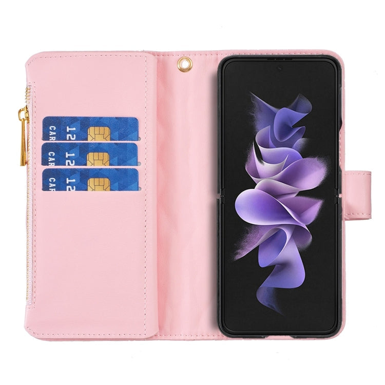 For Samsung Galaxy Z Fold5 Diamond Lattice Zipper Wallet Leather Flip Phone Case(Pink)
