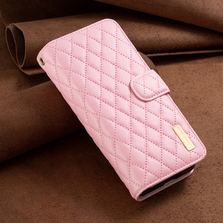For Samsung Galaxy Z Fold5 Diamond Lattice Zipper Wallet Leather Flip Phone Case(Pink)