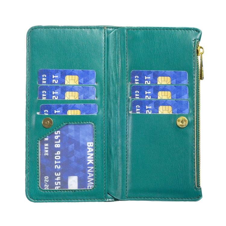 For Samsung Galaxy Z Fold5 Diamond Lattice Zipper Wallet Leather Flip Phone Case(Green)
