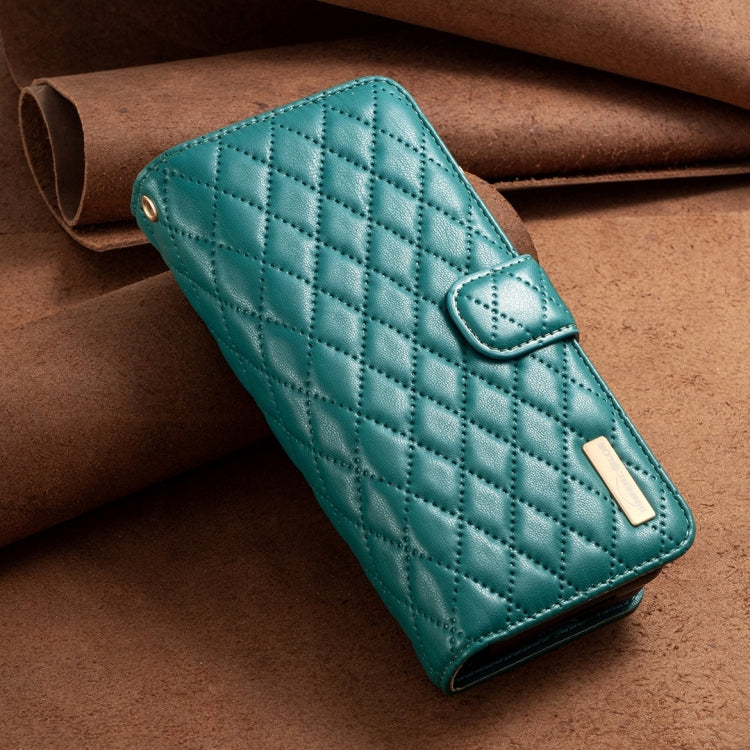 For Samsung Galaxy Z Fold5 Diamond Lattice Zipper Wallet Leather Flip Phone Case(Green)
