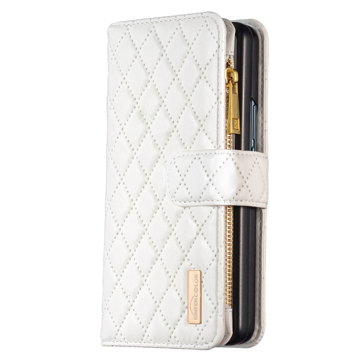 For Samsung Galaxy Z Fold5 Diamond Lattice Zipper Wallet Leather Flip Phone Case(White)