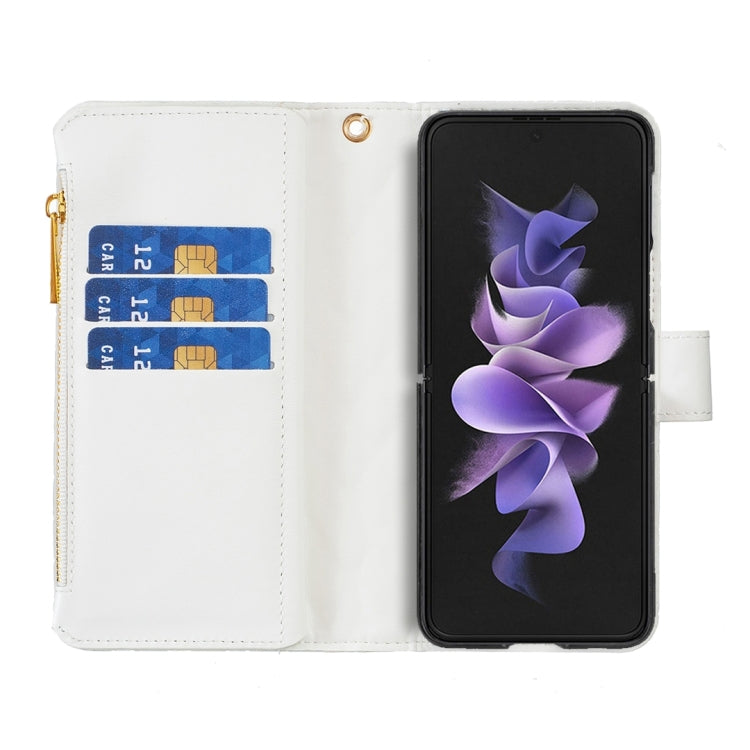 For Samsung Galaxy Z Fold5 Diamond Lattice Zipper Wallet Leather Flip Phone Case(White)