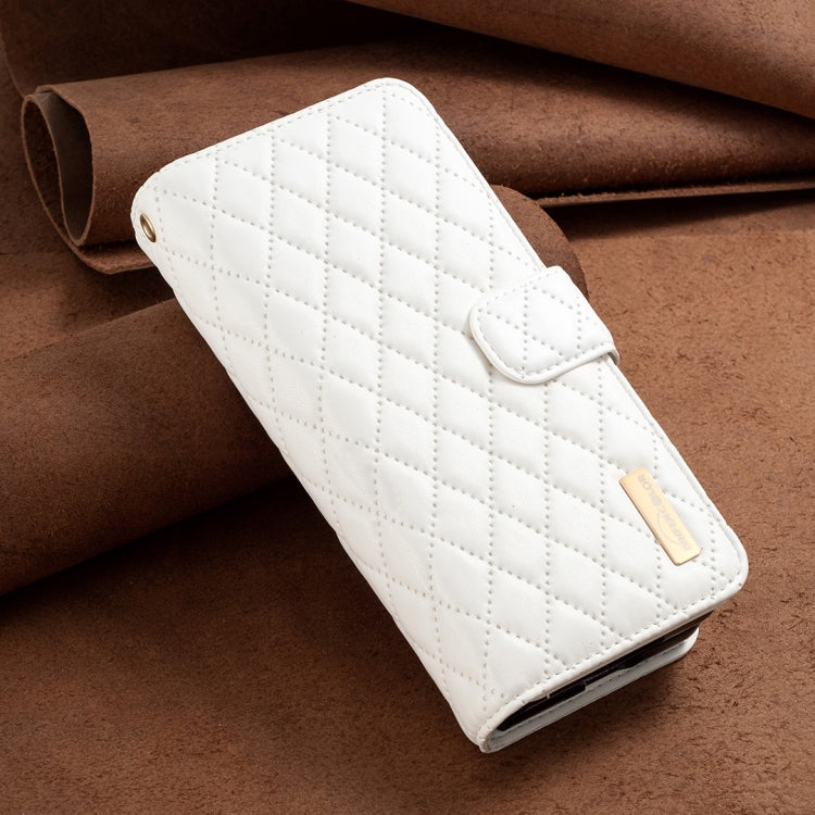 For Samsung Galaxy Z Fold5 Diamond Lattice Zipper Wallet Leather Flip Phone Case(White)