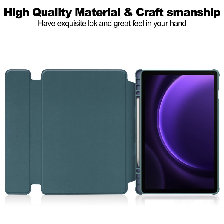 For Samsung Galaxy Tab S9 FE 360 Rotation Transparent Smart Leather Case with Keyboard(Dark Green)