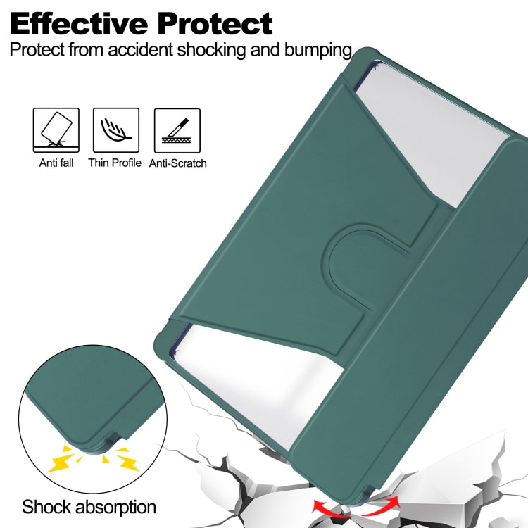 For Samsung Galaxy Tab S9 FE 360 Rotation Transparent Smart Leather Case with Keyboard(Dark Green)
