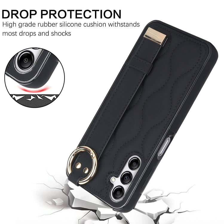 For Samsung Galaxy A14 4G / 5G Non-slip Full Coverage Ring PU Phone Case with Wristband(Black)