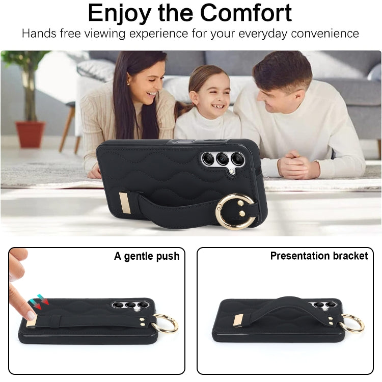 For Samsung Galaxy A14 4G / 5G Non-slip Full Coverage Ring PU Phone Case with Wristband(Black)