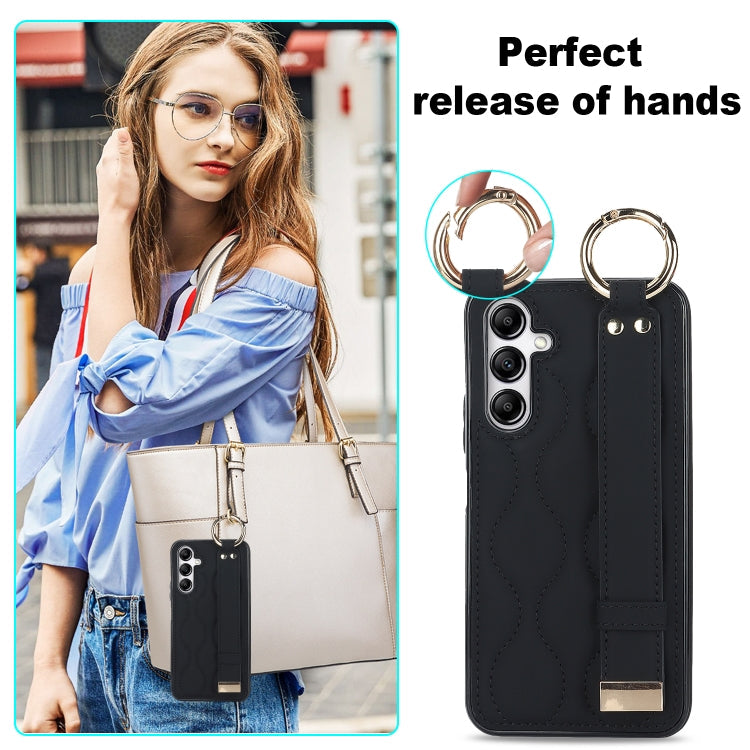For Samsung Galaxy A14 4G / 5G Non-slip Full Coverage Ring PU Phone Case with Wristband(Black)