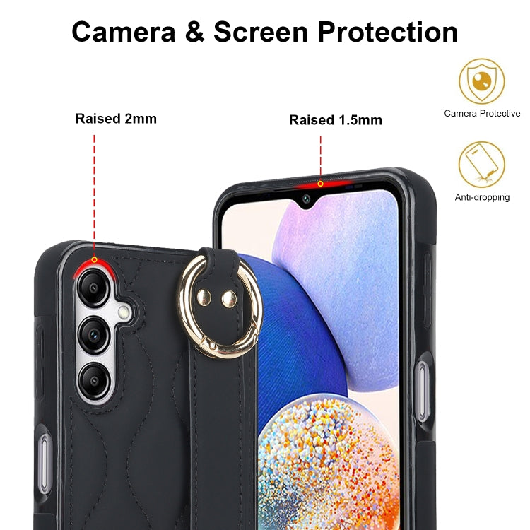 For Samsung Galaxy A14 4G / 5G Non-slip Full Coverage Ring PU Phone Case with Wristband(Black)