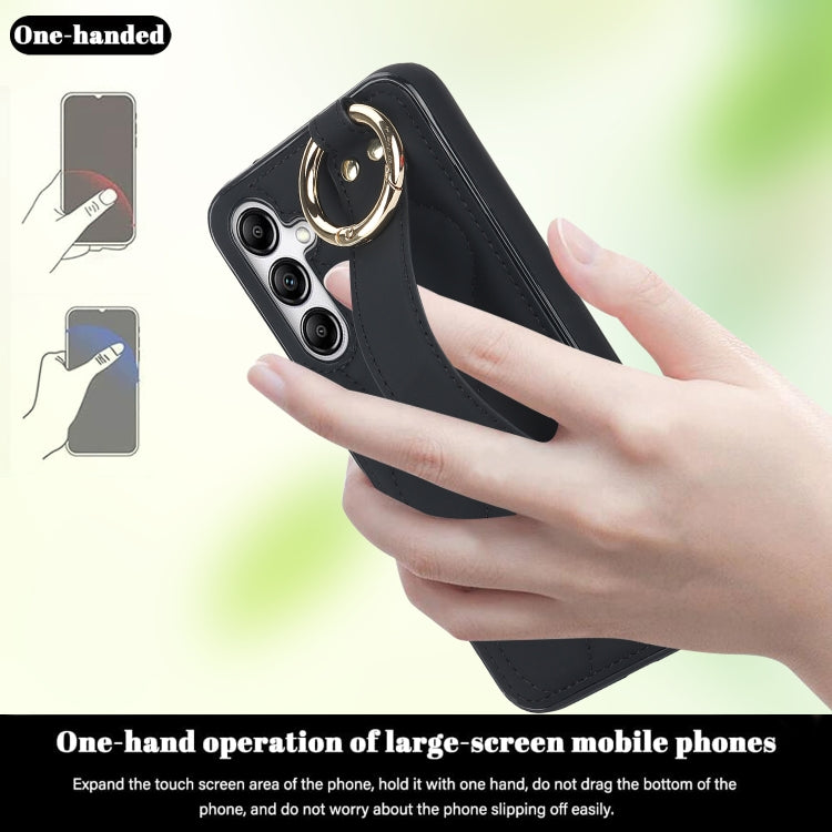 For Samsung Galaxy A14 4G / 5G Non-slip Full Coverage Ring PU Phone Case with Wristband(Black)
