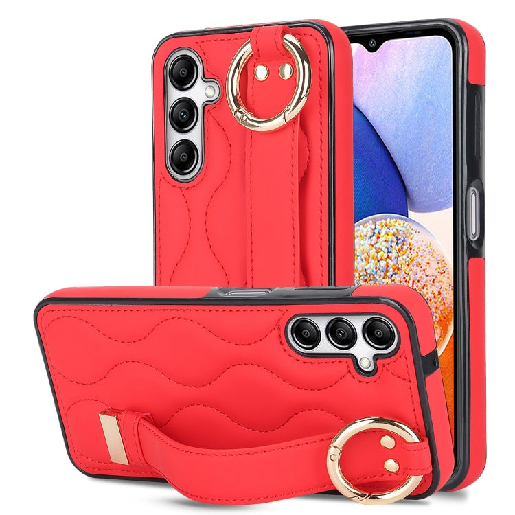 For Samsung Galaxy A14 4G / 5G Non-slip Full Coverage Ring PU Phone Case with Wristband(Red)