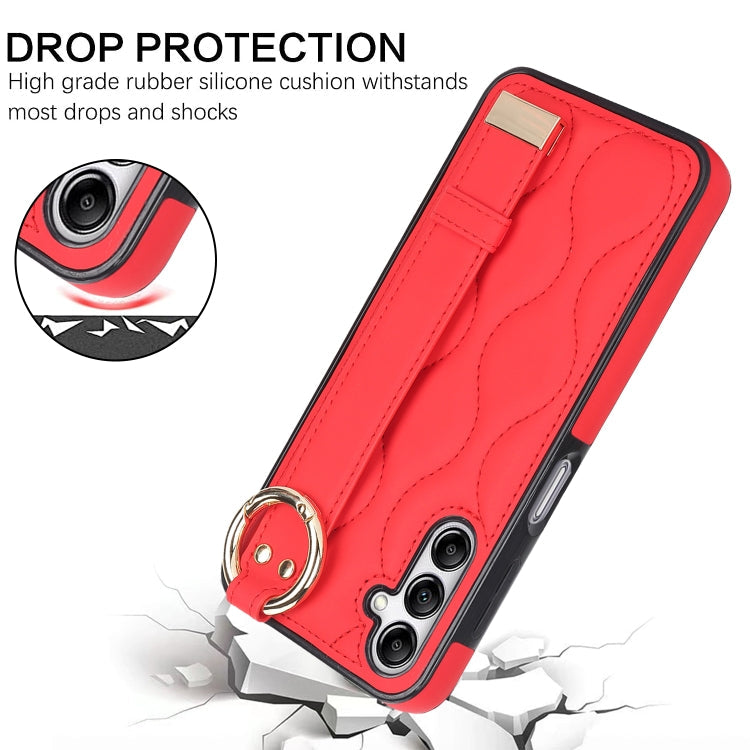 For Samsung Galaxy A14 4G / 5G Non-slip Full Coverage Ring PU Phone Case with Wristband(Red)