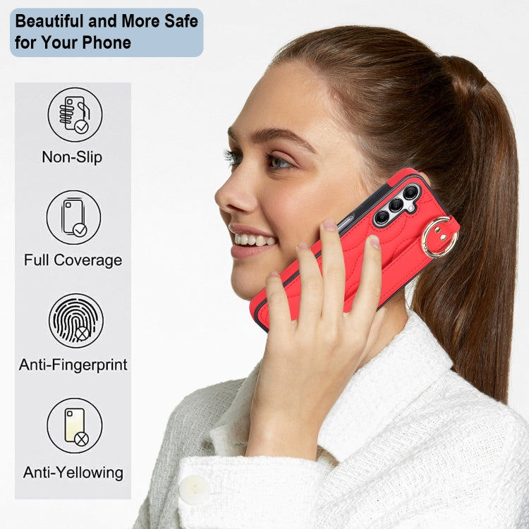 For Samsung Galaxy A14 4G / 5G Non-slip Full Coverage Ring PU Phone Case with Wristband(Red)