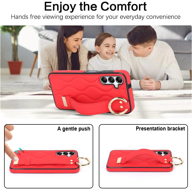 For Samsung Galaxy A14 4G / 5G Non-slip Full Coverage Ring PU Phone Case with Wristband(Red)