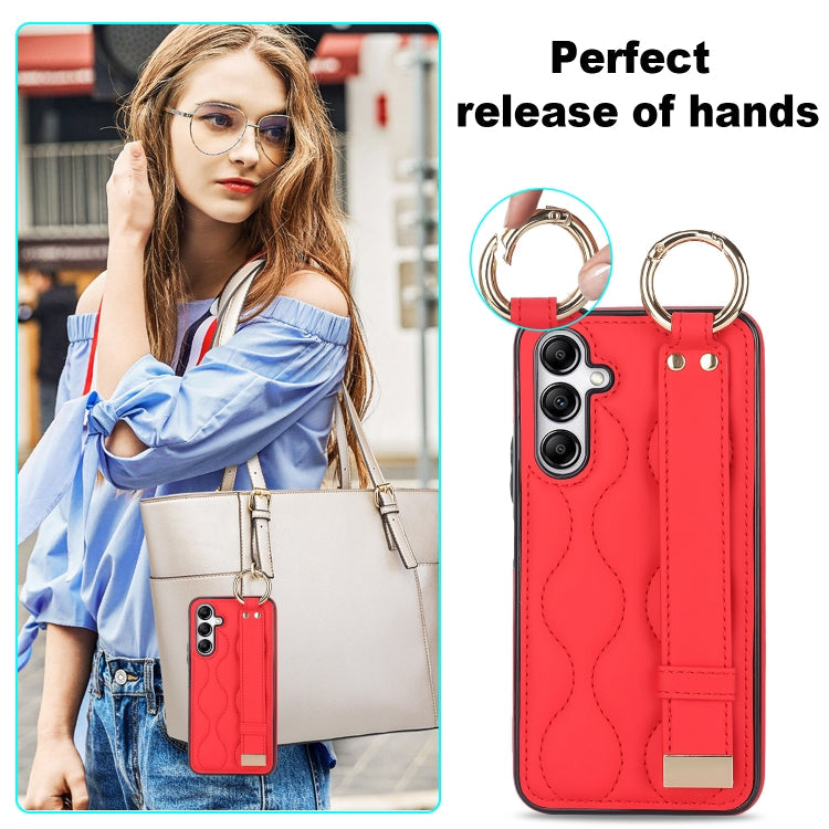 For Samsung Galaxy A14 4G / 5G Non-slip Full Coverage Ring PU Phone Case with Wristband(Red)