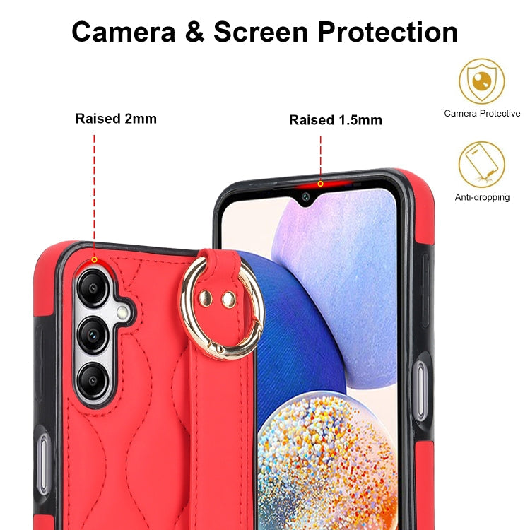 For Samsung Galaxy A14 4G / 5G Non-slip Full Coverage Ring PU Phone Case with Wristband(Red)