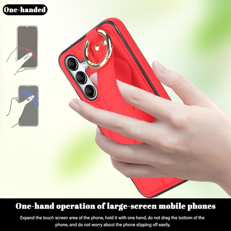 For Samsung Galaxy A14 4G / 5G Non-slip Full Coverage Ring PU Phone Case with Wristband(Red)