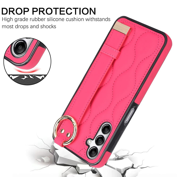 For Samsung Galaxy A14 4G / 5G Non-slip Full Coverage Ring PU Phone Case with Wristband(Rose Red)