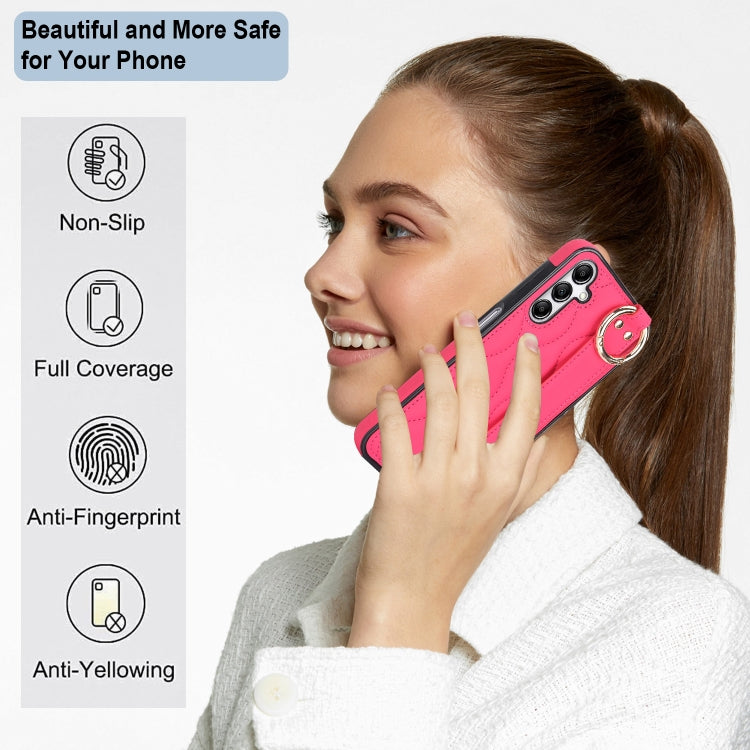 For Samsung Galaxy A14 4G / 5G Non-slip Full Coverage Ring PU Phone Case with Wristband(Rose Red)