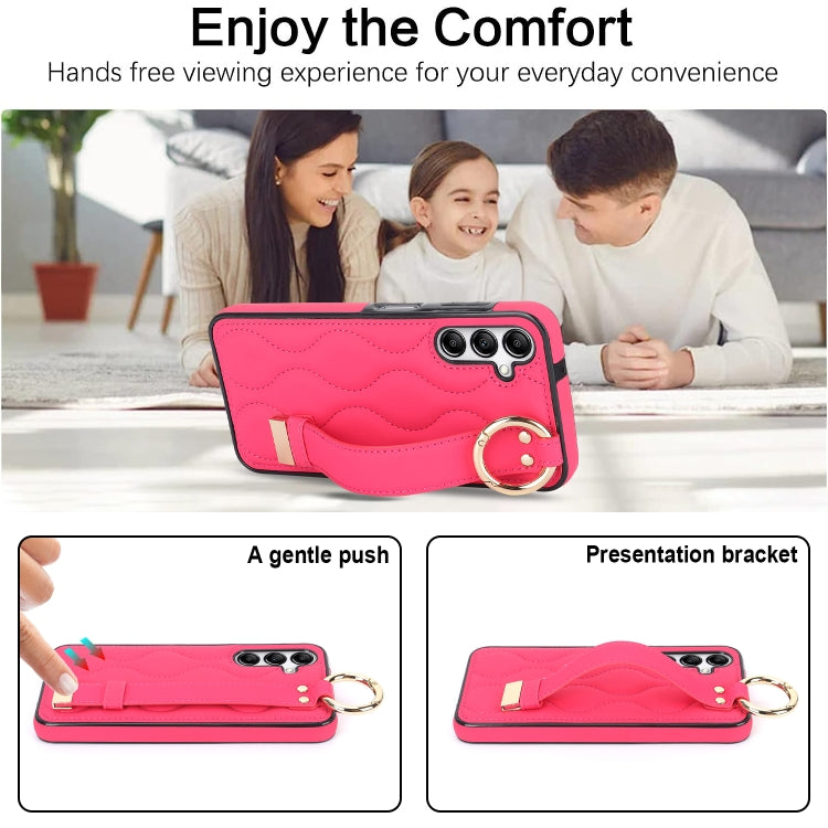 For Samsung Galaxy A14 4G / 5G Non-slip Full Coverage Ring PU Phone Case with Wristband(Rose Red)