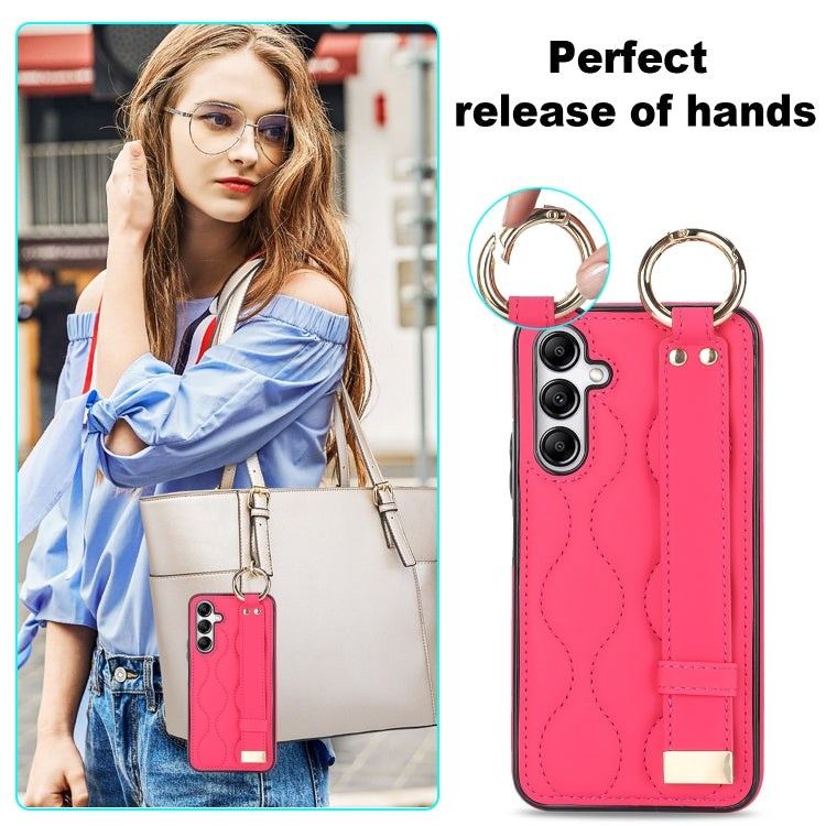 For Samsung Galaxy A14 4G / 5G Non-slip Full Coverage Ring PU Phone Case with Wristband(Rose Red)