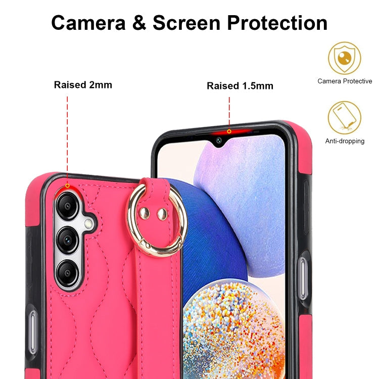 For Samsung Galaxy A14 4G / 5G Non-slip Full Coverage Ring PU Phone Case with Wristband(Rose Red)