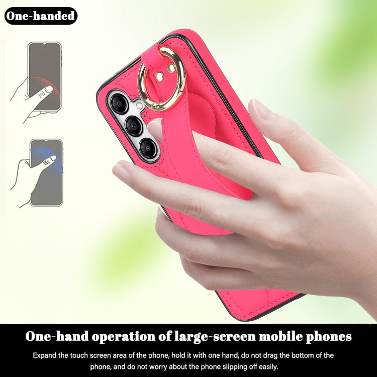 For Samsung Galaxy A14 4G / 5G Non-slip Full Coverage Ring PU Phone Case with Wristband(Rose Red)