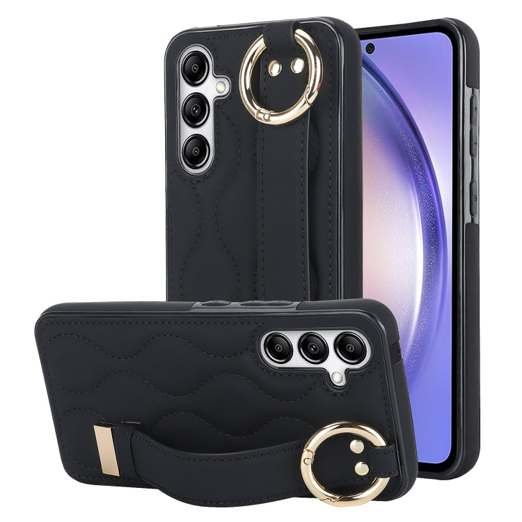 For Samsung Galaxy A54 5G Non-slip Full Coverage Ring PU Phone Case with Wristband(Black)