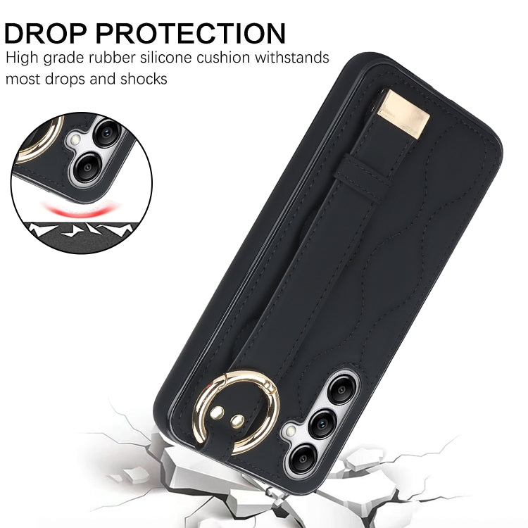 For Samsung Galaxy A54 5G Non-slip Full Coverage Ring PU Phone Case with Wristband(Black)