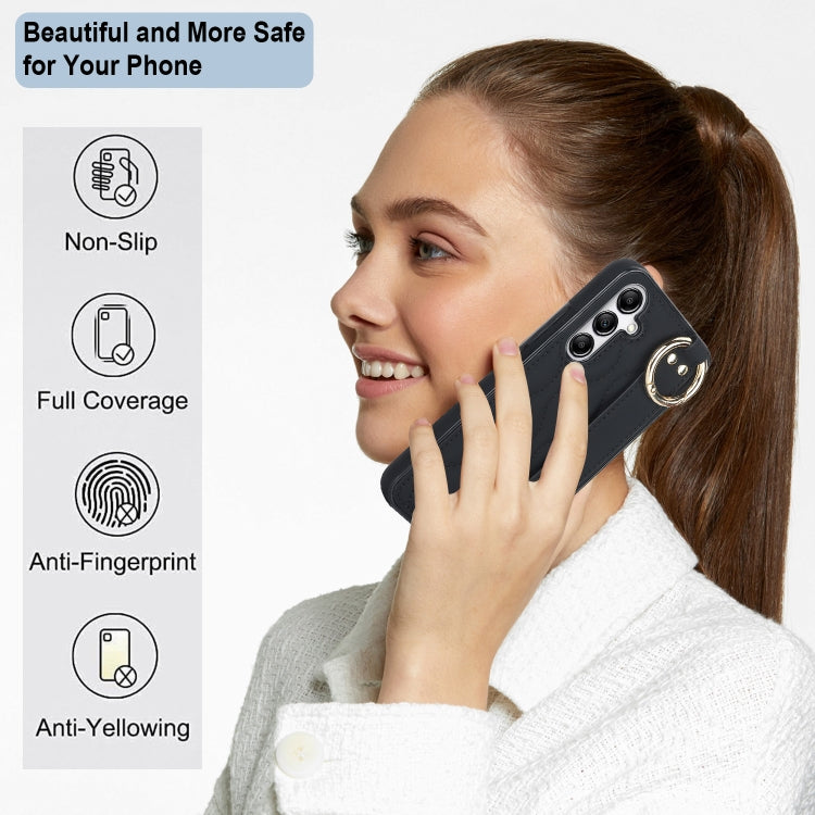 For Samsung Galaxy A54 5G Non-slip Full Coverage Ring PU Phone Case with Wristband(Black)