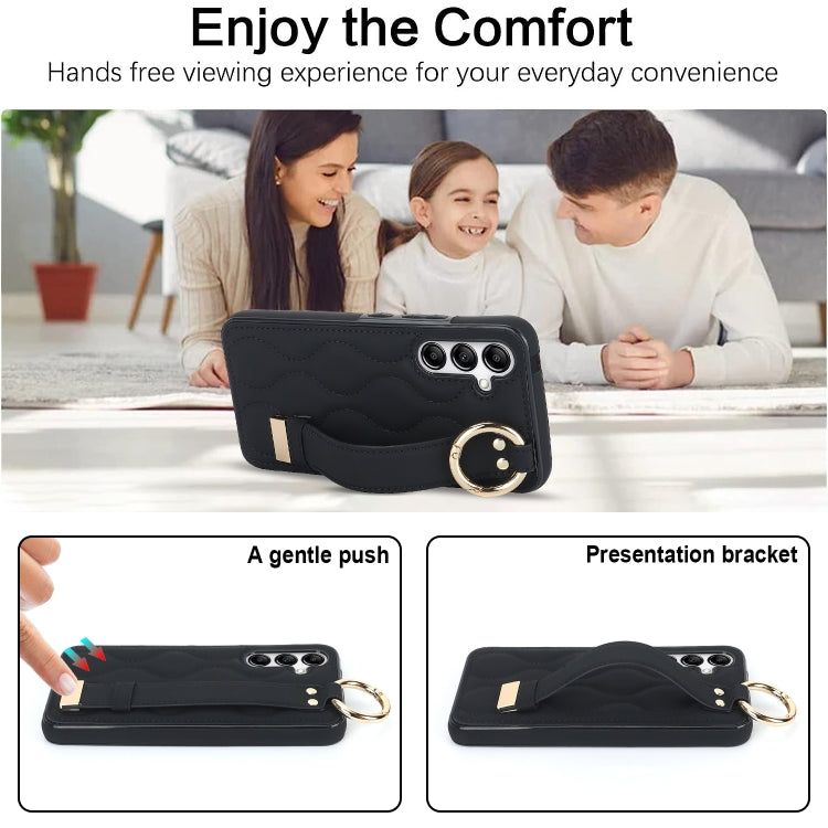 For Samsung Galaxy A54 5G Non-slip Full Coverage Ring PU Phone Case with Wristband(Black)